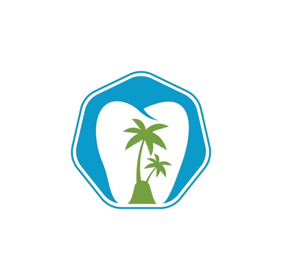 Zahnklinik Zahnmedizin Logo-Design. Zahnlogo mit dem Konzept der tropischen Insel. vektor