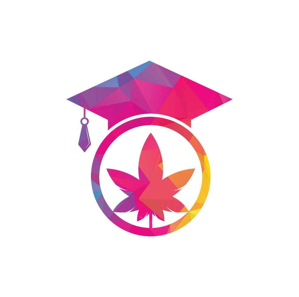 Bildung und Cannabis-Logo-Design. Abschlusskappe und Symbolvorlage für das Marihuana-Logo. vektor