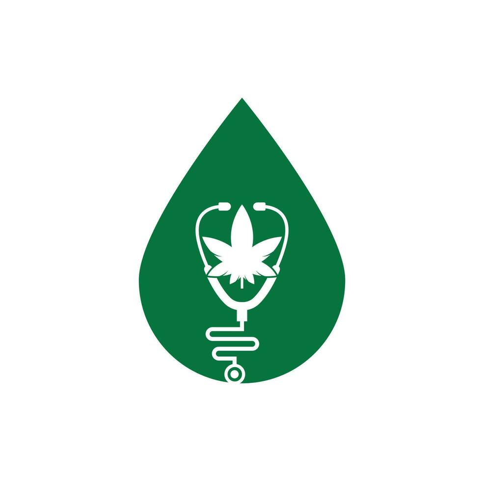 Logo-Vektor für Cannabis-Arzt-Tropfenform-Konzept. Stethoskop-Cannabis-Logo-Design-Vorlage. vektor