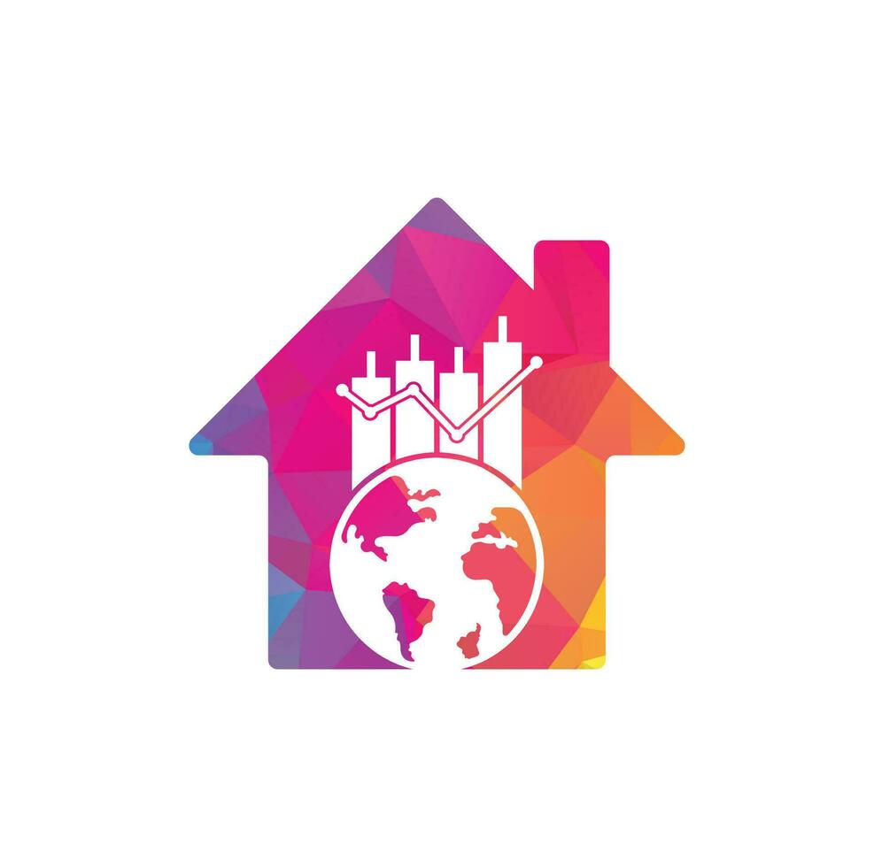 World Finance und Home-Shape-Konzept Logo-Design-Konzept. Weltstatistik-Vektor-Logo-Design-Vorlage. vektor