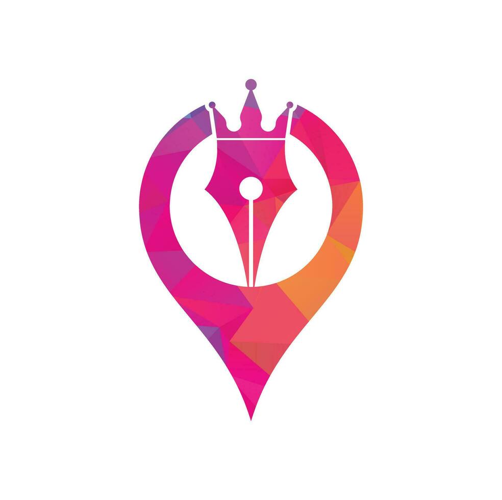 König Stift und Karte Pin Form Vektor-Logo-Design. Royal Pen Crown Logo-Design-Vektor-Vorlage. vektor