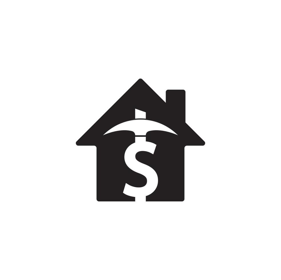 Bergbau-Home-Shape-Konzept-Logo-Design. Designvorlage für das Logo der Bergbauindustrie. Dollar-Bergbau-Logo-Vektor-Illustration vektor