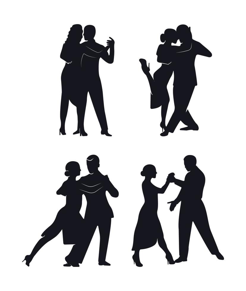 Tango-Tänzer-Silhouetten-Set vektor