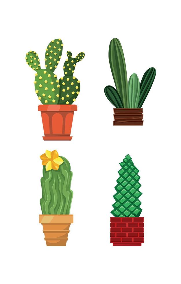 uppsättning kaktusar i krukor vektor