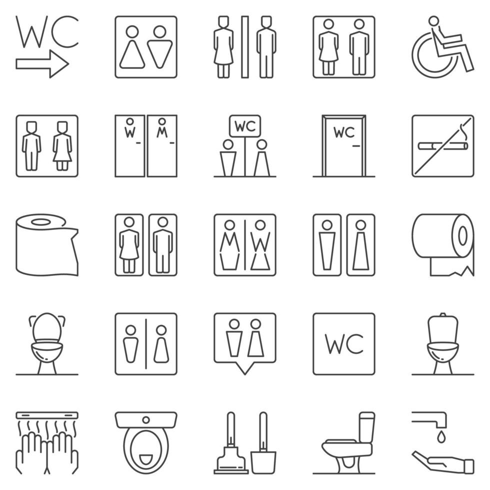 toalett översikt ikoner uppsättning. vektor toalett linjär symboler