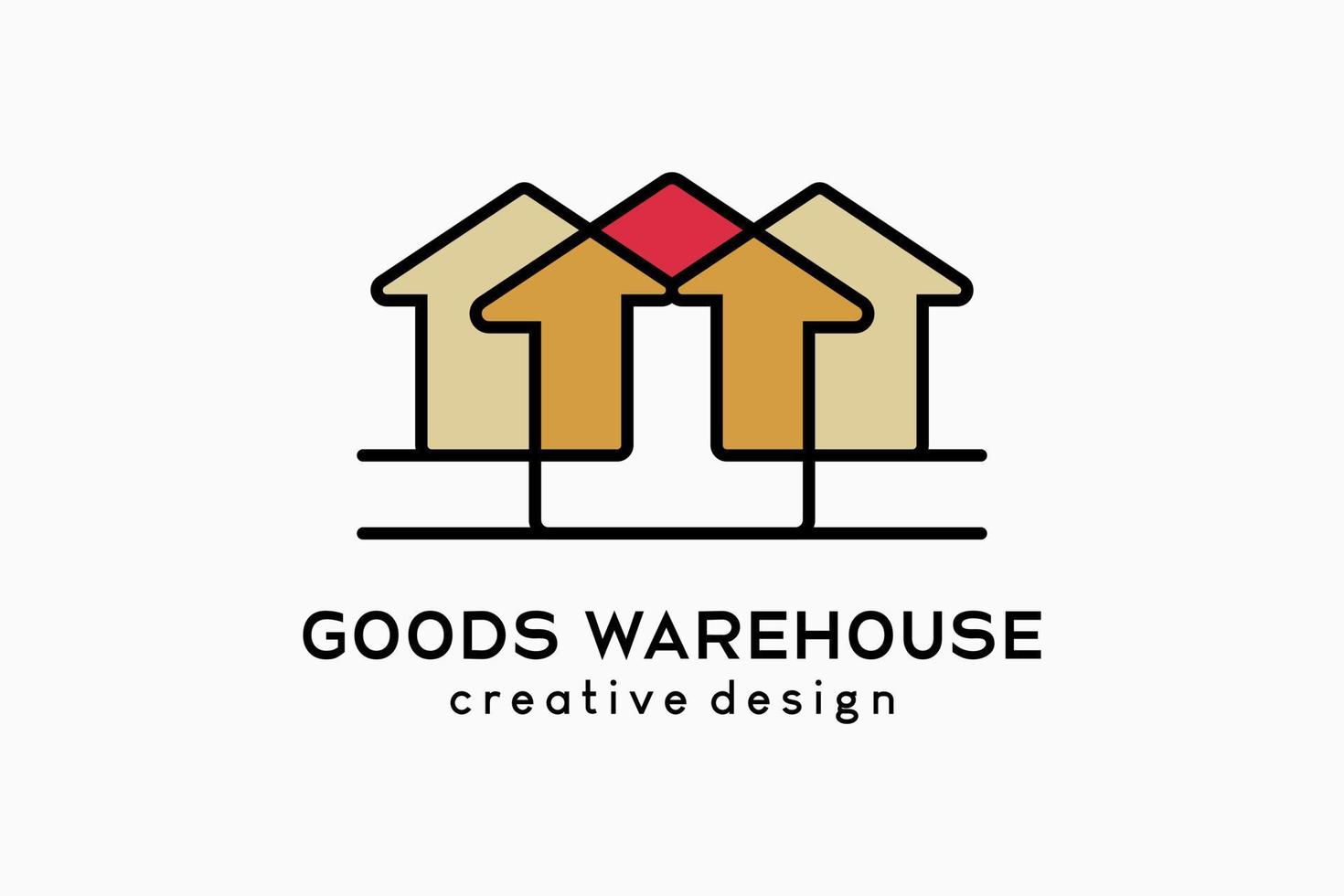 Lager- oder Warenhaus-Logo-Design, Drei-Häuser-Symbol mit einem kreativen und einfachen Konzept vektor