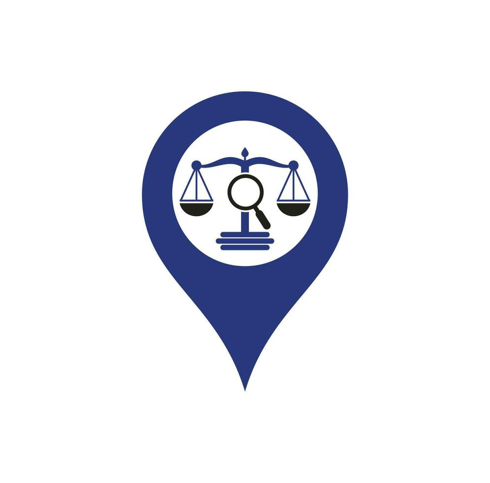 Finden Sie Gerechtigkeitskartenpunkt-Logo-Vektorvorlage, kreative Logo-Designkonzepte für Anwaltskanzleien. Logo der Anwaltskanzlei Lupe vektor