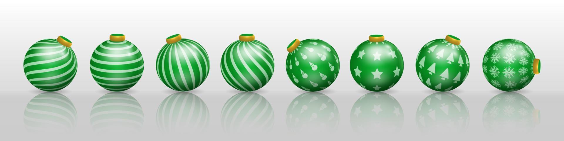satz grüne weihnachtskugeldekorationen, verzierungen mit verschiedenen mustern vektor
