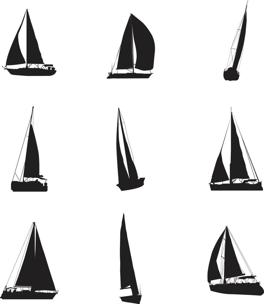 en vektor silhuett samling av segla båtar för konstverk kompositioner.