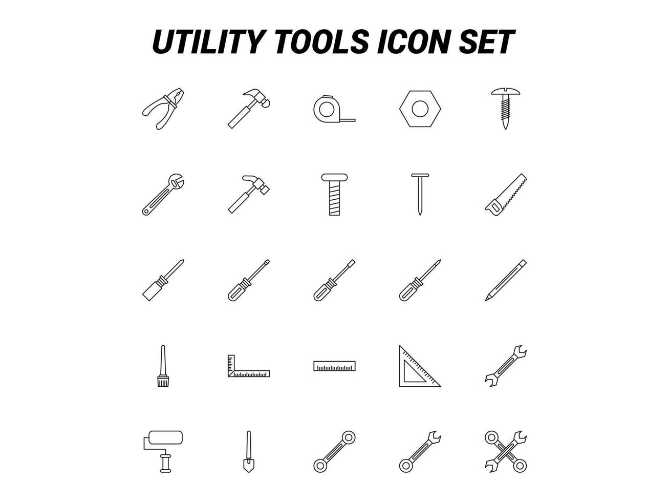 Utility Tools Set Vektor für Website, ui Essential, Symbol, Präsentation