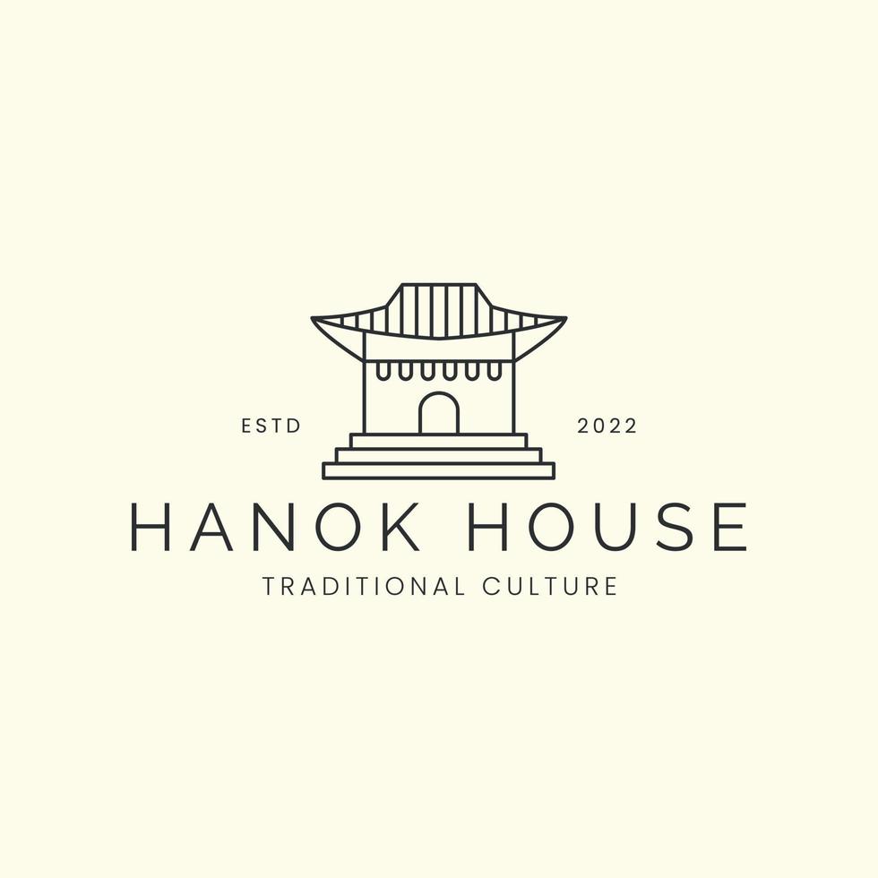 hanok house line art vektor logo illustration design, traditionelle koreanische architektur