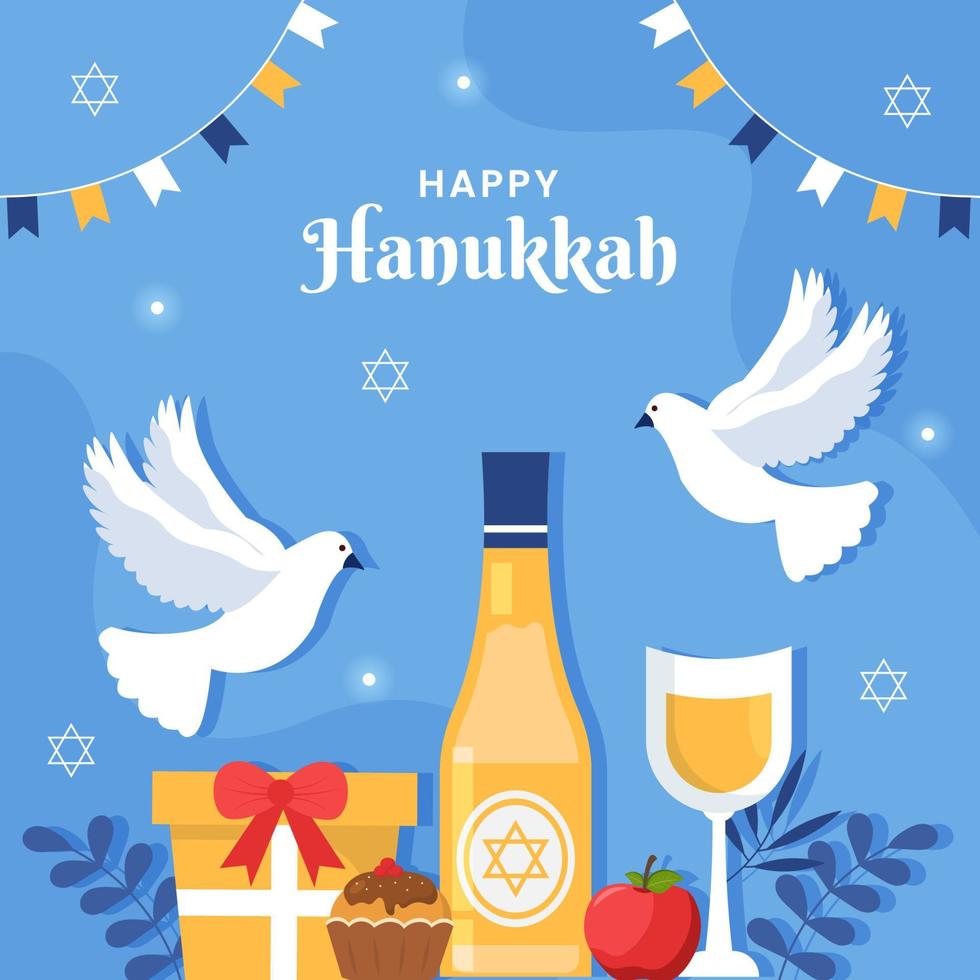 chanukka jüdischer feiertag social media post flache hintergrundkarikatur handgezeichnete vorlagen illustration vektor