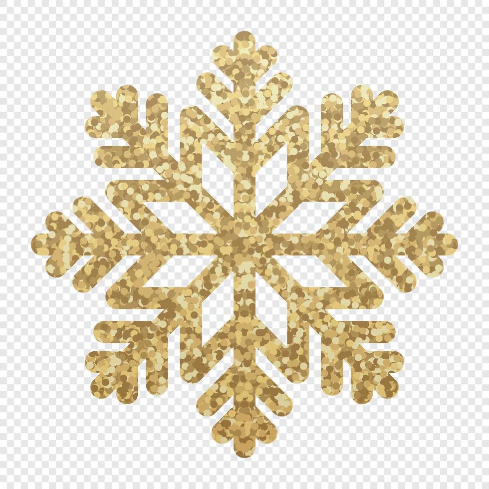 gyllene glitter täckt snöflinga. snöflinga tillverkad av gyllene glitter. guld glitter textur snöflinga. vektor illustration