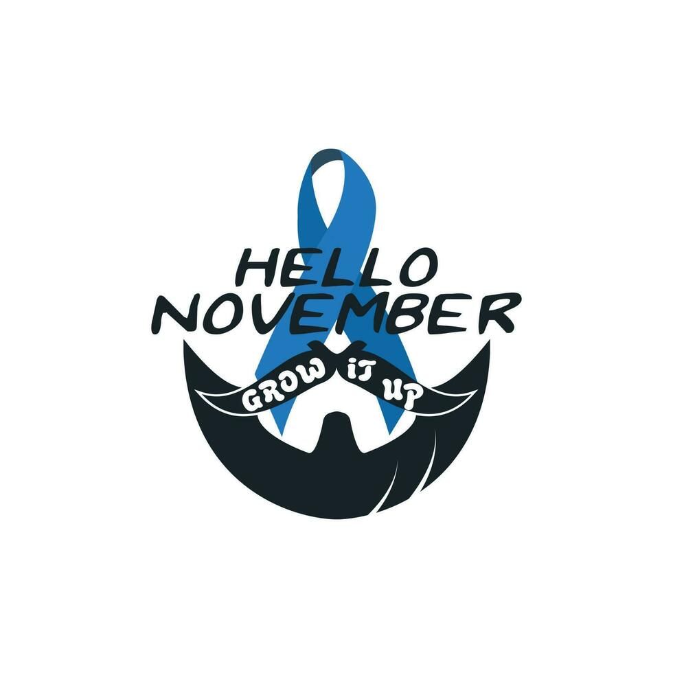 Vektorsymbol für Krebsbewusstsein im November. Schnurrbart und Handbeschriftungstext symbolisieren. Vektorposter oder Banner für No Shave Social Solidarity November Event gegen Prostatakrebs-Kampagne. vektor