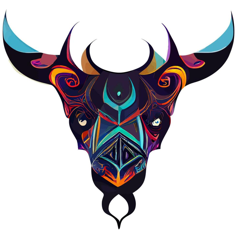 illustration vektor av färgrik tjur i stam- stil isolerat på vit Bra för logotyp eller skräddarsy din design