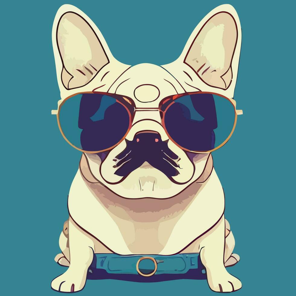 Illustrationsvektorgrafik der bunten französischen Bulldogge mit Sonnenbrille isoliert gut für Logo, Symbol, Maskottchen, Druck oder passen Sie Ihr Design an vektor