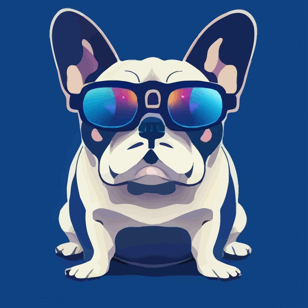 Illustrationsvektorgrafik der bunten französischen Bulldogge mit Sonnenbrille isoliert gut für Logo, Symbol, Maskottchen, Druck oder passen Sie Ihr Design an vektor