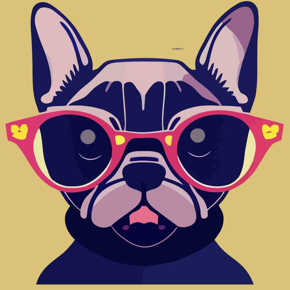 Illustrationsvektorgrafik der bunten französischen Bulldogge mit Sonnenbrille isoliert gut für Logo, Symbol, Maskottchen, Druck oder passen Sie Ihr Design an vektor