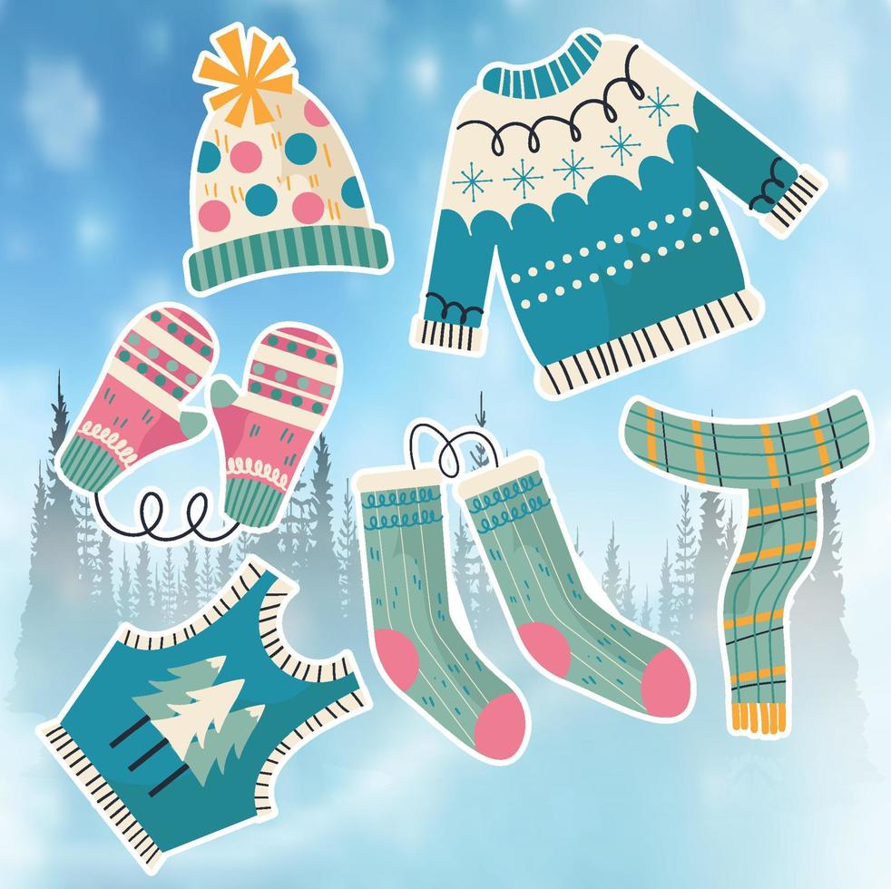 satz der winteroutfit-vektorillustration vektor