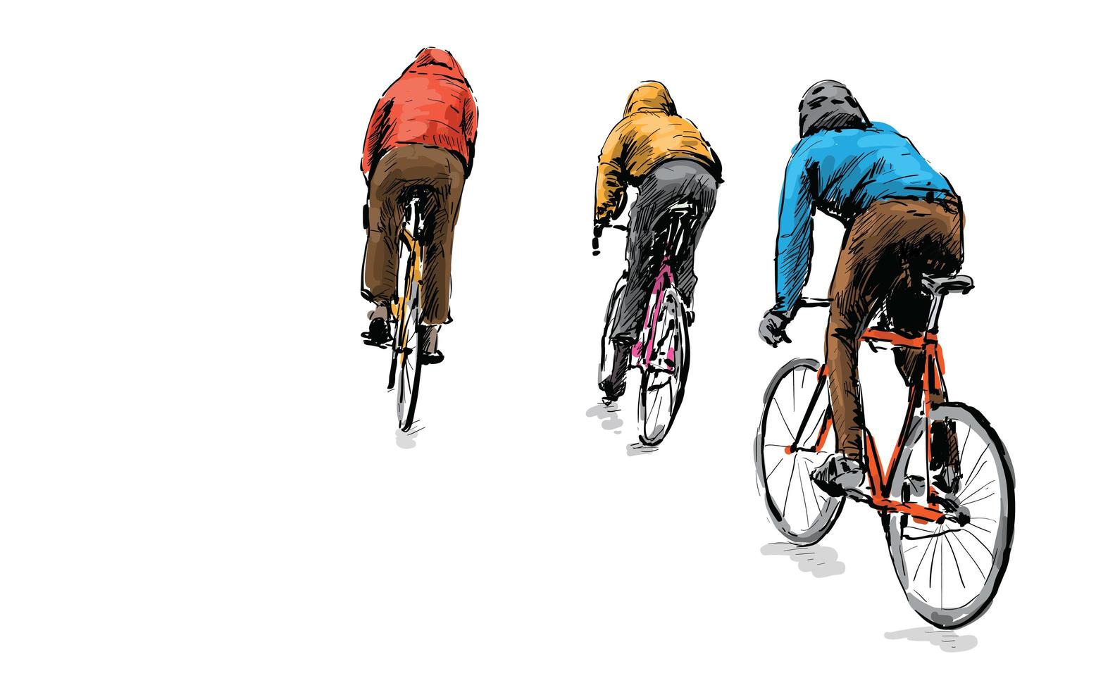 Skizze von Radfahrern, die Fahrräder mit festem Gang fahren vektor