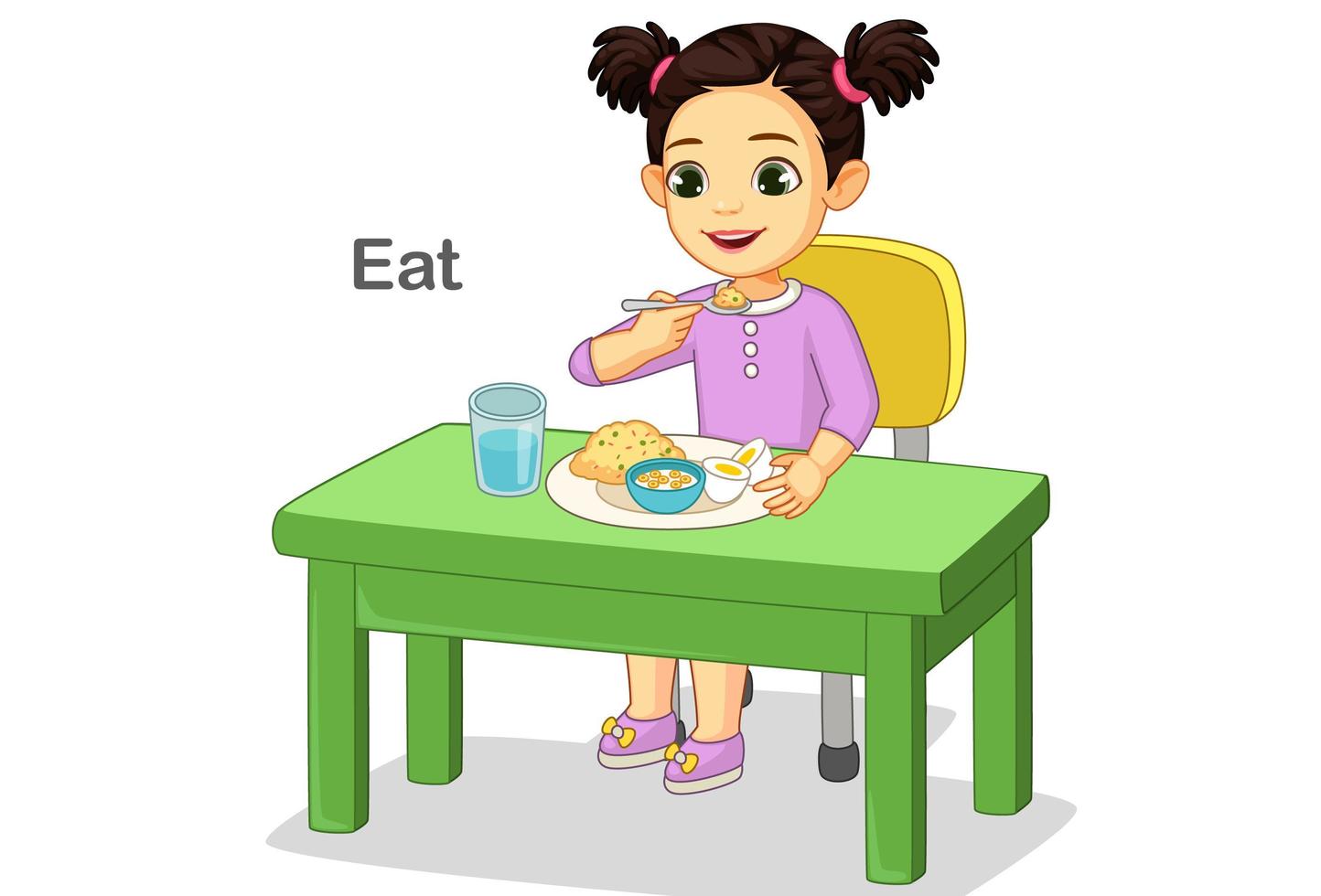 süßes kleines Mädchen, das glücklich Essen isst vektor
