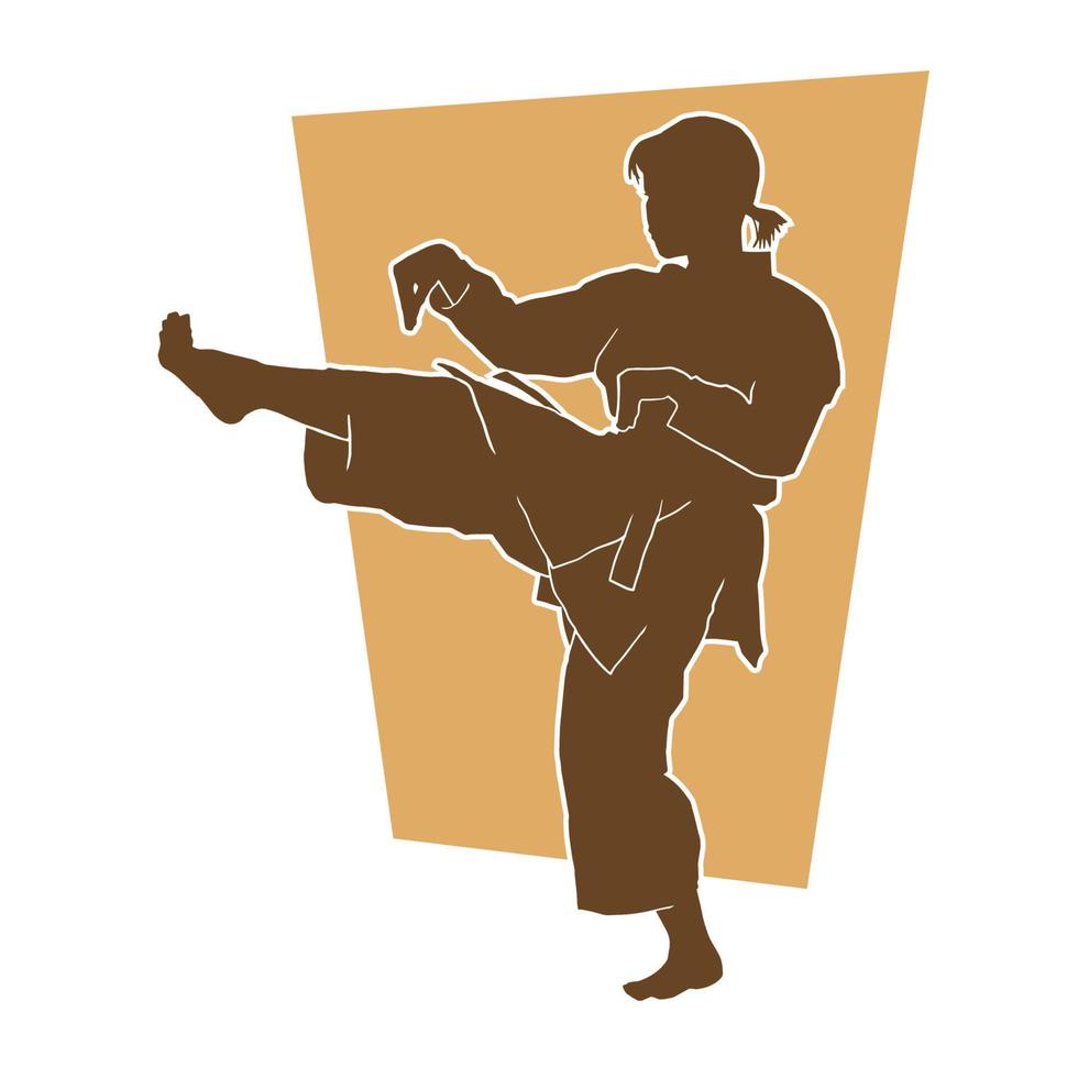 Junge weibliche Karate-Kata-Kampfkünste, die eine einheitliche Vektorsilhouette tragen vektor