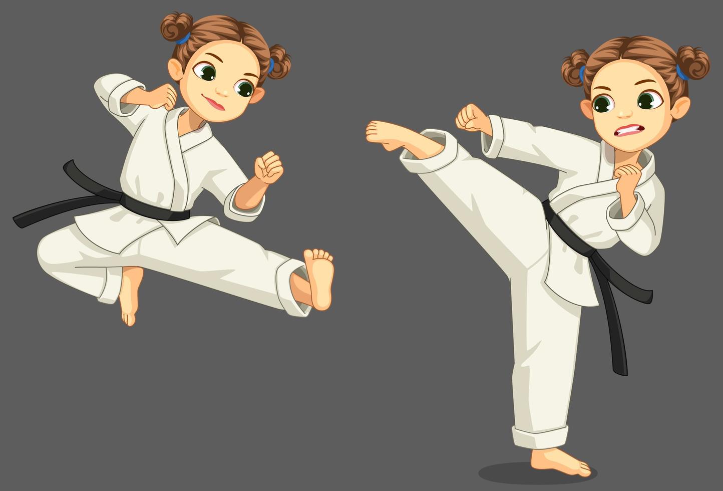 söt liten karate flicka i karate pose vektor