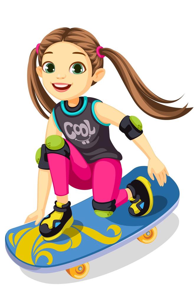söt liten flicka på en skateboard vektor