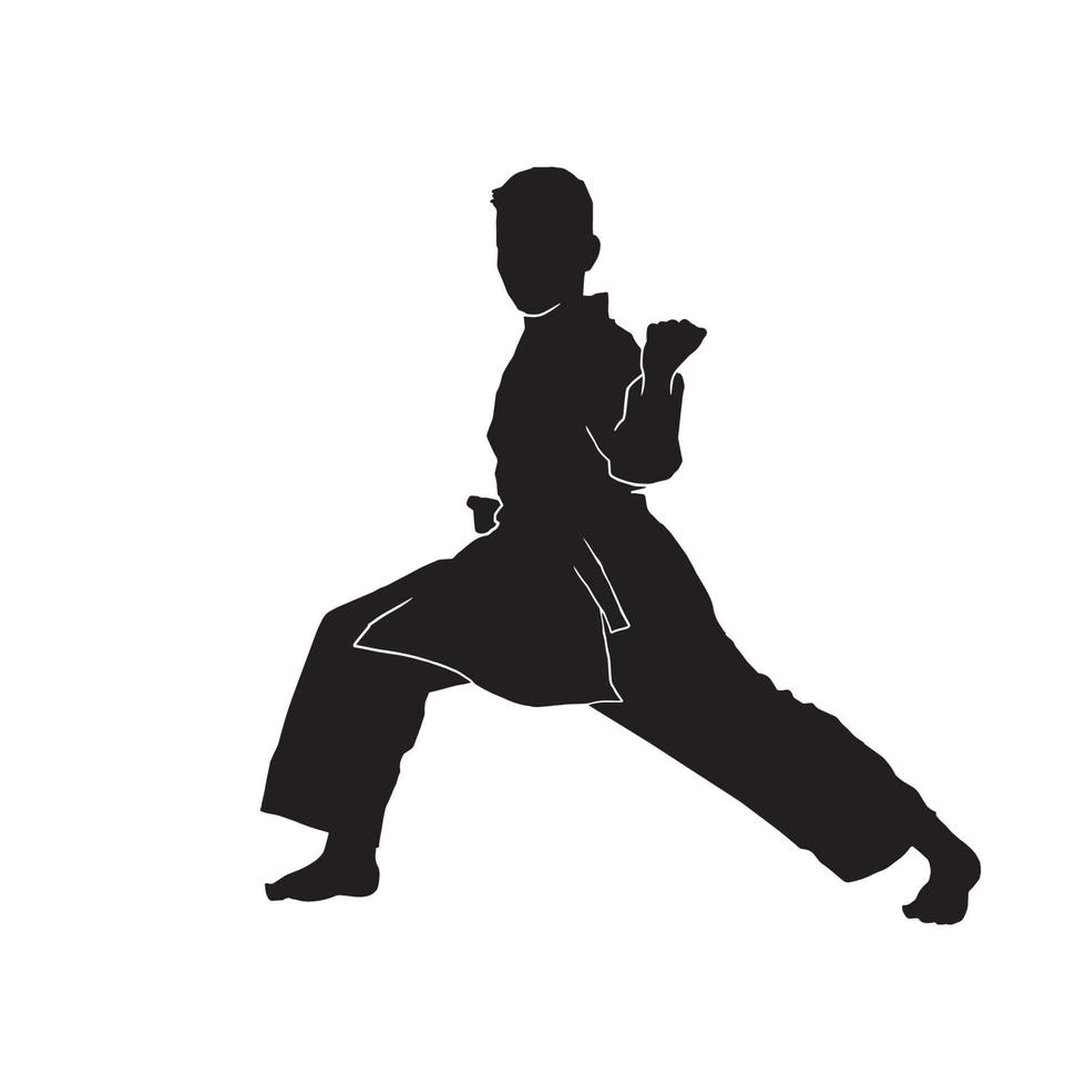 Junge männliche Karate-Kata-Vektorsilhouette in Uniform namens Keikogi oder Dogi vektor