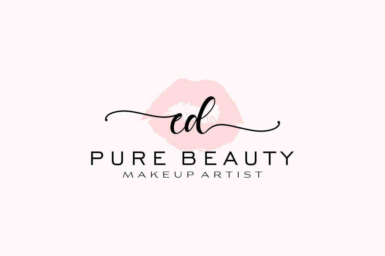 vorgefertigtes Logo-Design mit anfänglichen ed-Aquarelllippen, Logo für Make-up-Künstler-Business-Branding, errötendes Beauty-Boutique-Logo-Design, Kalligrafie-Logo mit kreativer Vorlage. vektor