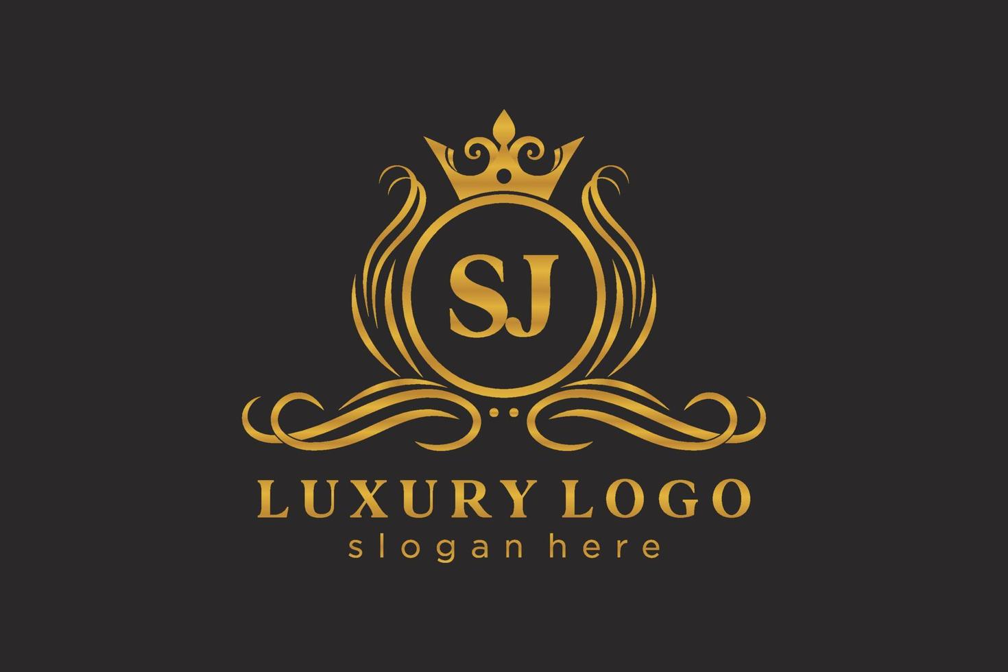 första sj brev kunglig lyx logotyp mall i vektor konst för restaurang, kungligheter, boutique, Kafé, hotell, heraldisk, Smycken, mode och Övrig vektor illustration.