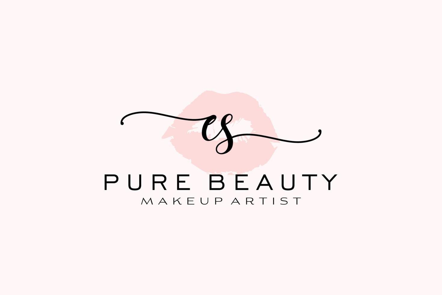 anfängliches vorgefertigtes Logo-Design mit Aquarelllippen, Logo für Make-up-Künstler-Business-Branding, errötendes Beauty-Boutique-Logo-Design, Kalligrafie-Logo mit kreativer Vorlage. vektor