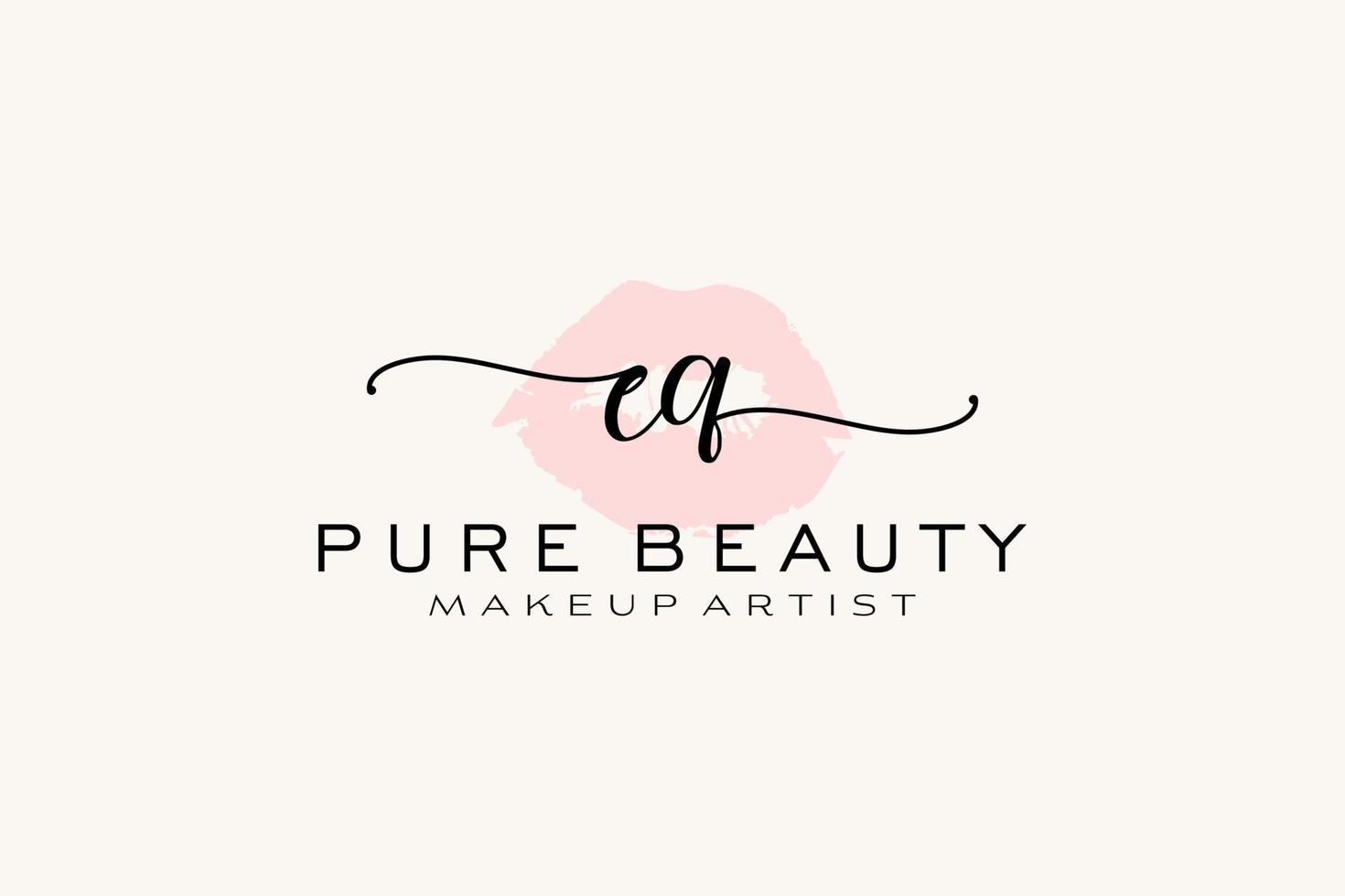 vorgefertigtes Logo-Design mit anfänglichen EQ-Aquarelllippen, Logo für Make-up-Künstler-Business-Branding, Blush-Beauty-Boutique-Logo-Design, Kalligrafie-Logo mit kreativer Vorlage. vektor