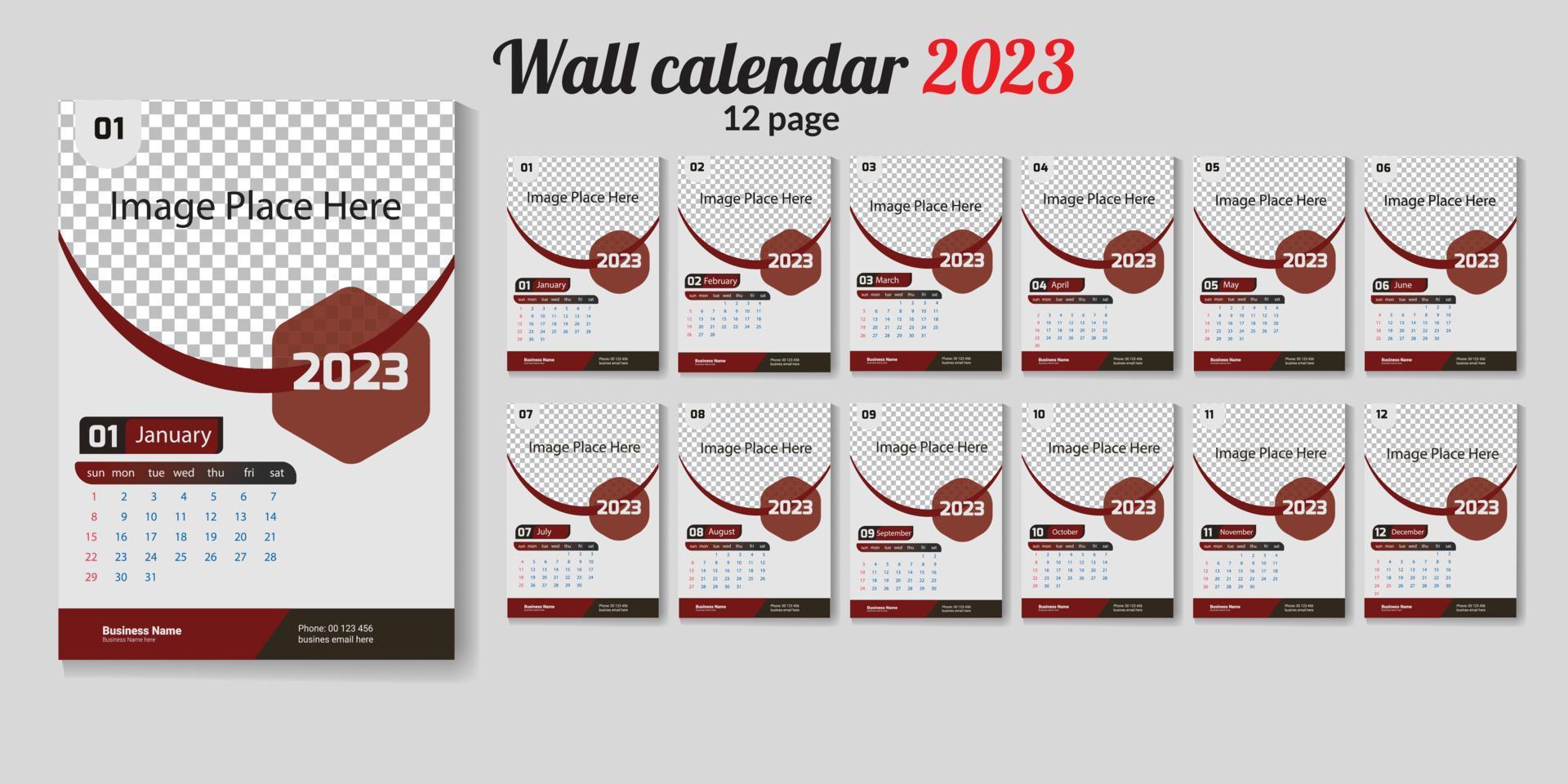 12-seitiger Wandkalender für 2023. Kostenloser Vektor