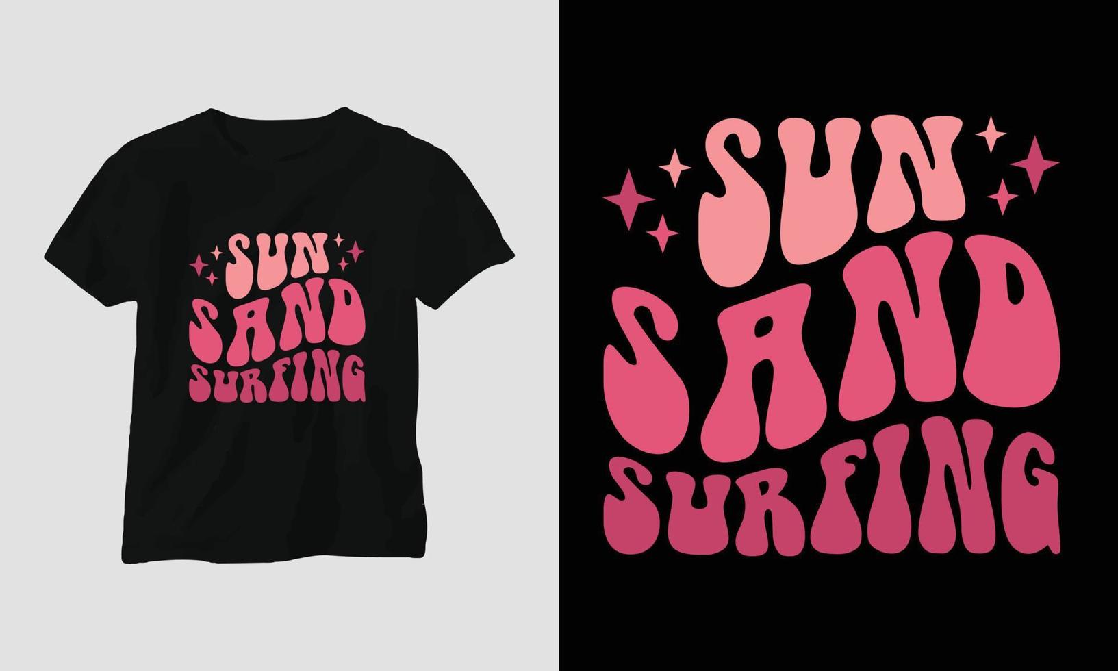 Sol sand surfing - surfing häftig t-shirt design retro stil vektor