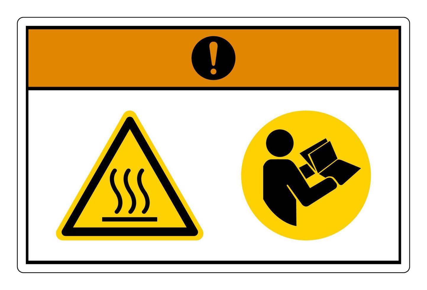 Warnung vor heißer Oberfläche siehe Bedienungsanleitung Broschüre Symbolzeichen auf weißem Hintergrund vektor