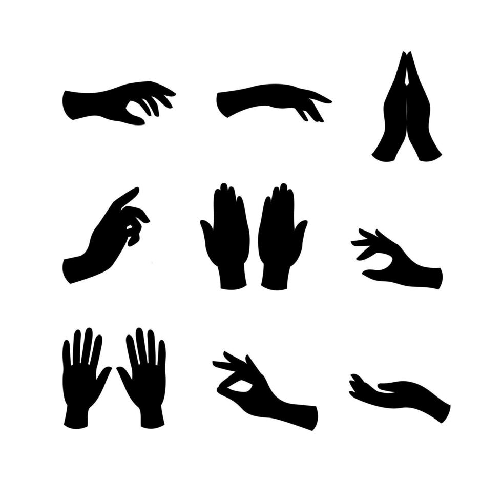 uppsättning svart silhuett feminin händer. dekorativ illustration för sandblästring, laser och plotter skärande. vektor