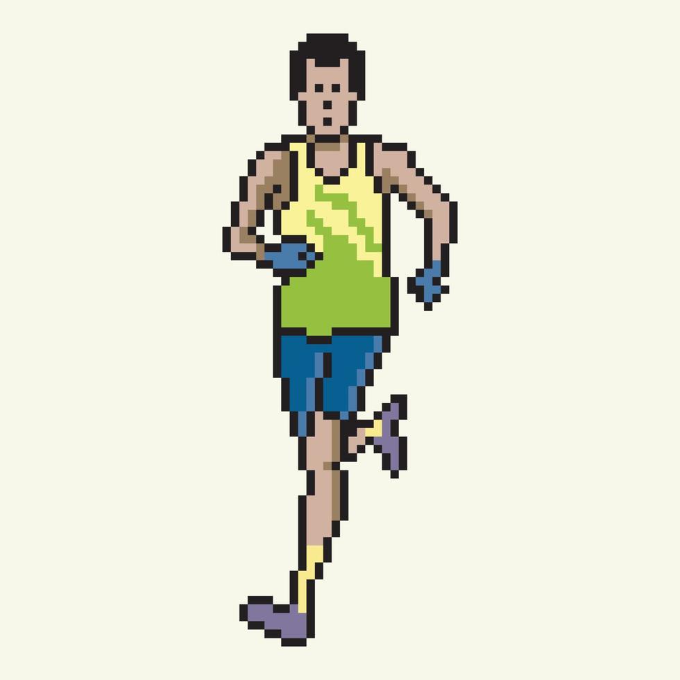 ein mann, der in einem marathon mit pixelkunst läuft. vektor