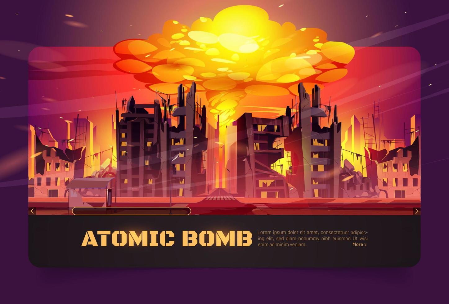 Atombombenexplosion in zerstörter Stadt vektor
