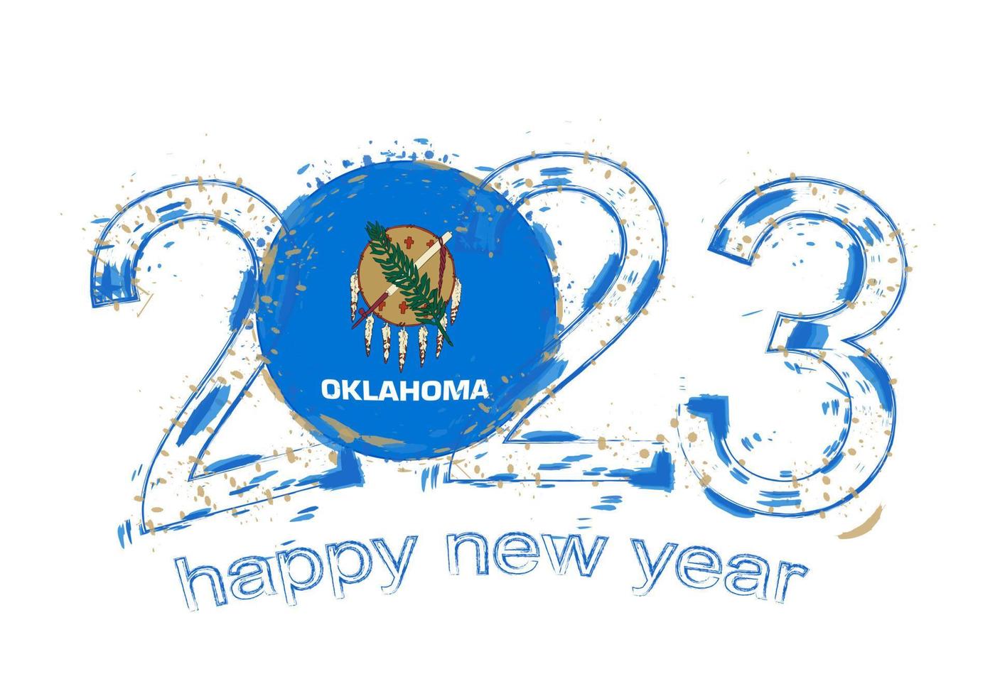 2023 Jahr im Grunge-Stil mit Flagge von Oklahoma. vektor