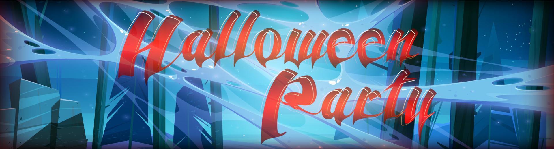 Halloween-Party-Cartoon-Banner mit Nachtholz vektor