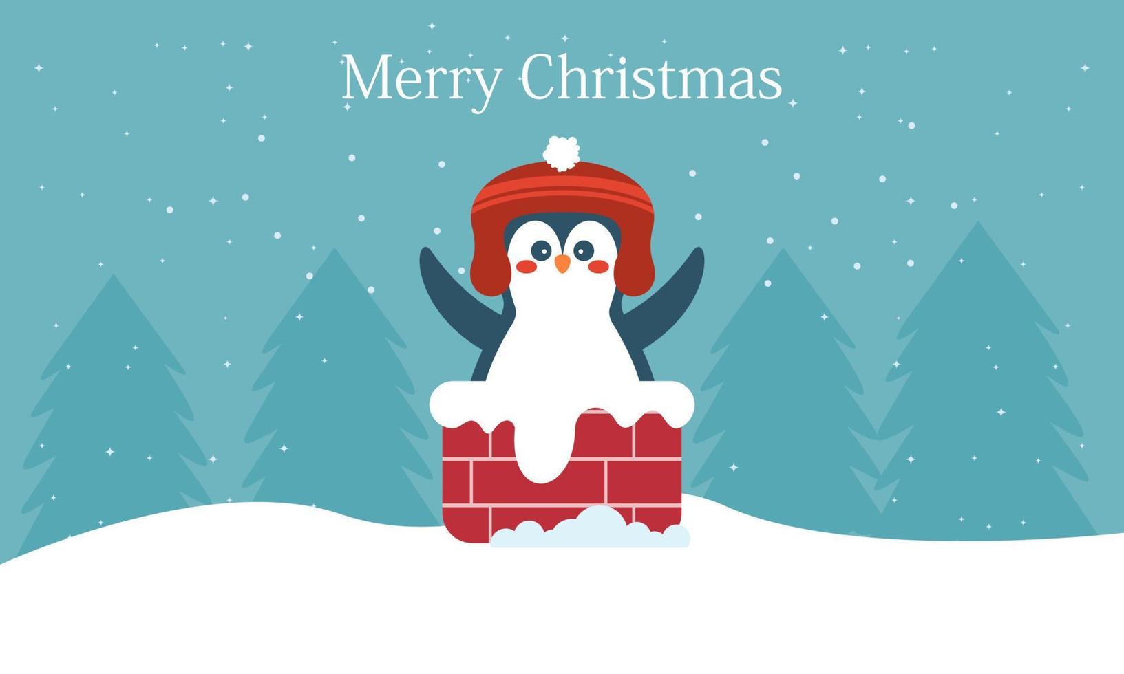 glad jul kort med söt vinter- pingviner vektor illustration