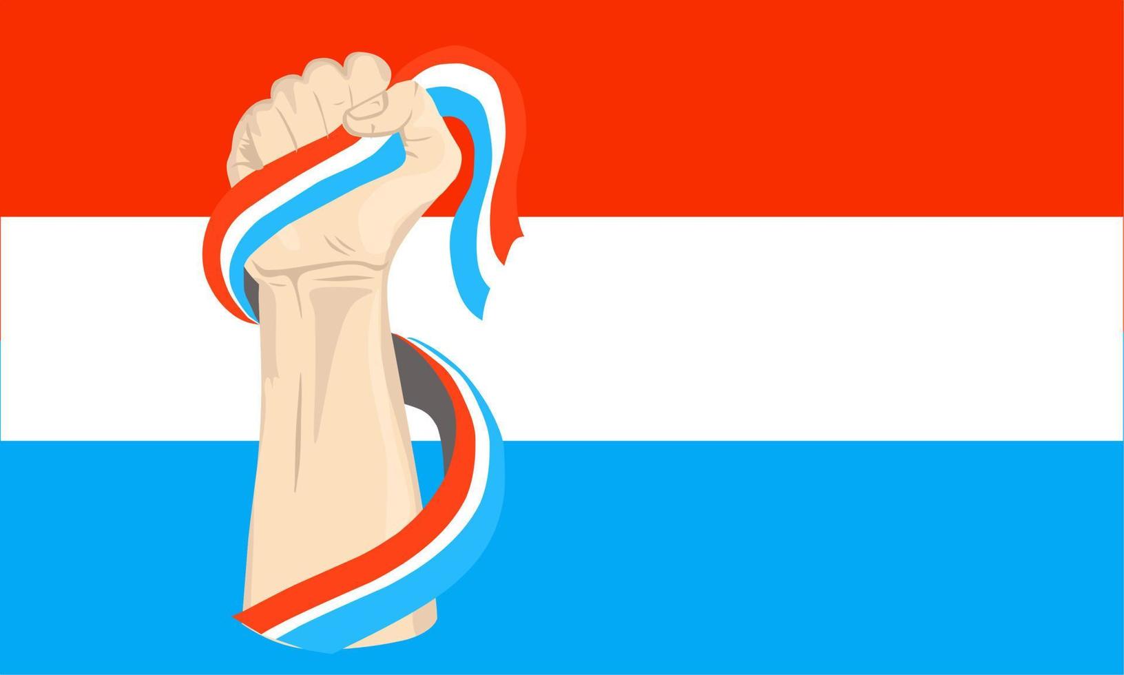 Illustrationsvektorgrafik des luxemburgischen Unabhängigkeitstags mit der Hand, die die luxemburgische Flagge hält. perfekt für Feierlichkeiten zum Unabhängigkeitstag. Banner-Design vektor