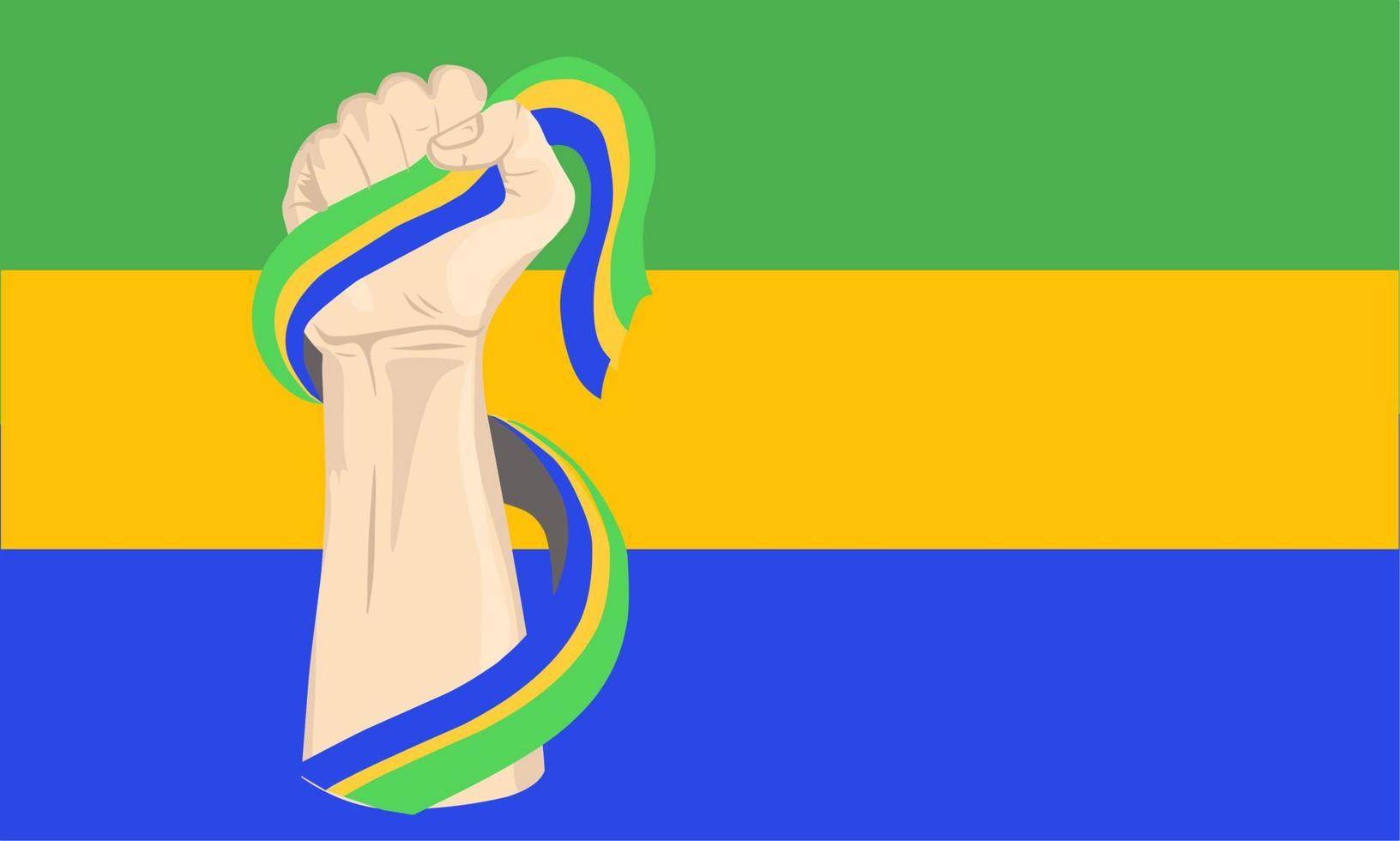 Illustrationsvektorgrafik des Gabun-Unabhängigkeitstags mit der Hand, die die Gabun-Flagge hält. perfekt für Feierlichkeiten zum Unabhängigkeitstag. Banner-Design vektor