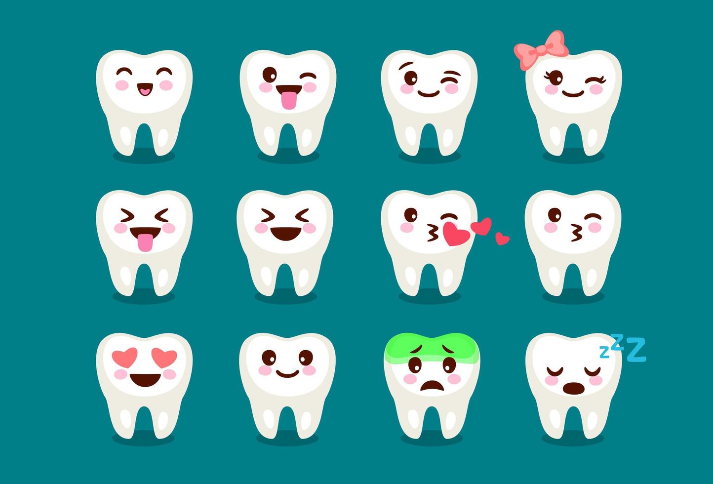 uppsättning söta tandtänder emoji vektor