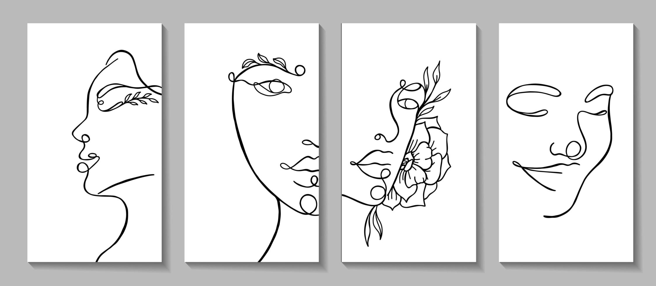 kvinna ansikte med blommiga element en linje ritning vektor