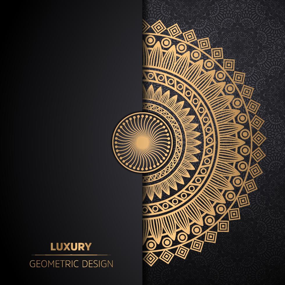 Luxuriöser dekorativer Mandala-Designhintergrund in Goldfarbe. Mandala-Vektor runden Ornament Luxus-Design. goldenes ethnisches Element auf schwarzem Hintergrund. handgezeichnete vorlage für drucke und dekor vektor