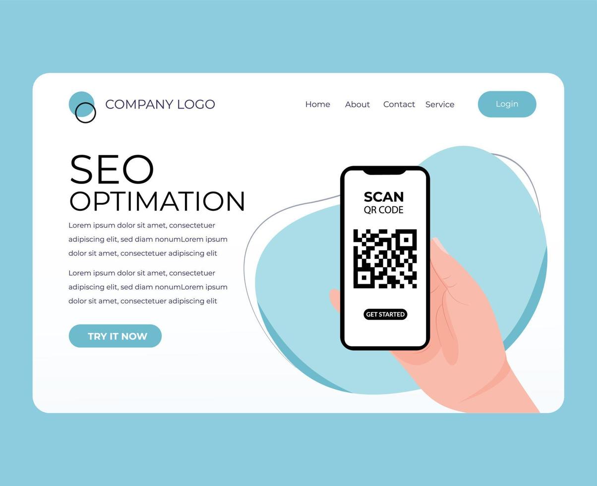 seo-optimierungs-landingpage mit barcode-bild auf dem handy vektor