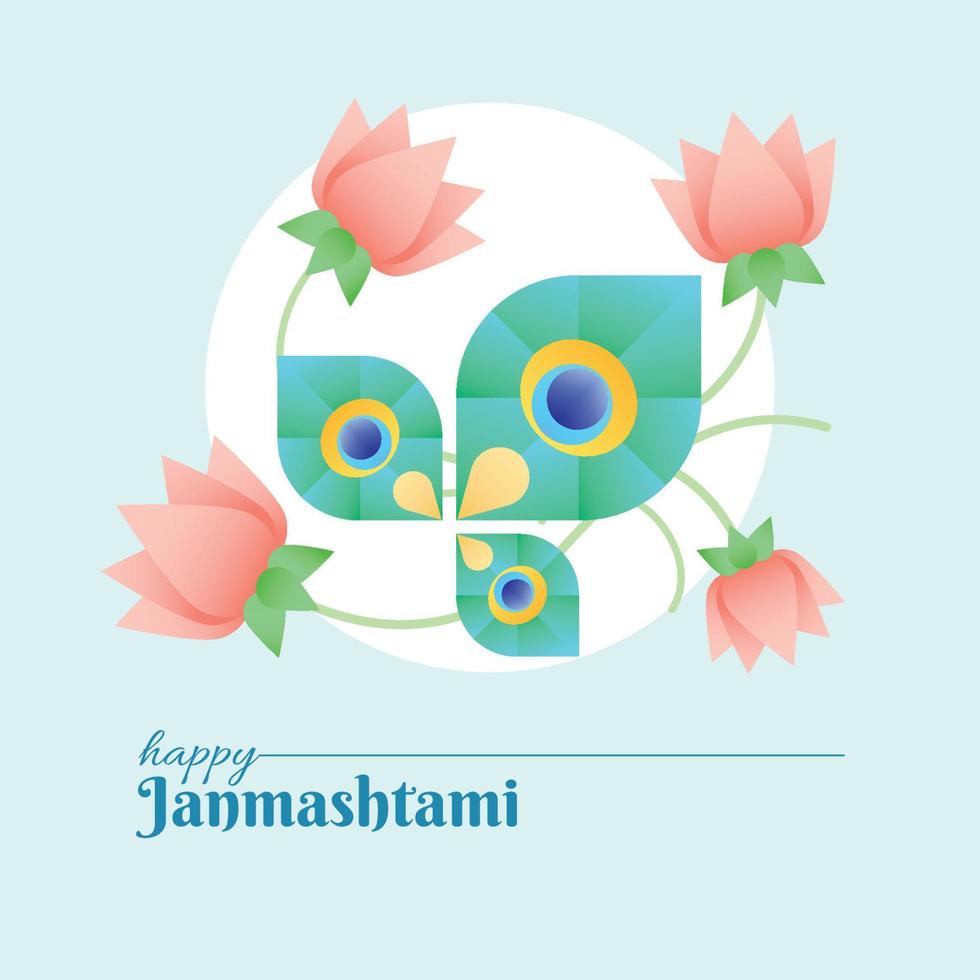 krishna Janmashtami social media baner med påfågel fjäder och lotus blommor vektor