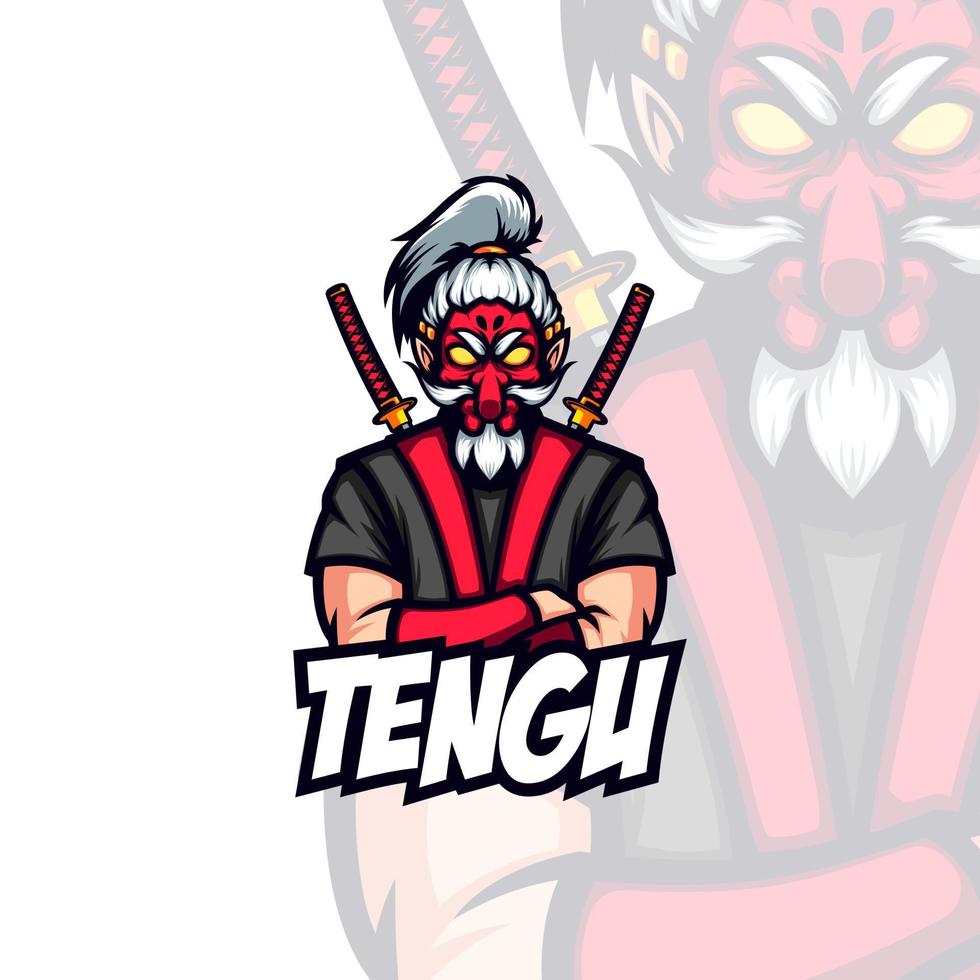 Rotes Gesicht Tengu maskiertes Samurai Bushido-Vektormaskottchen vektor